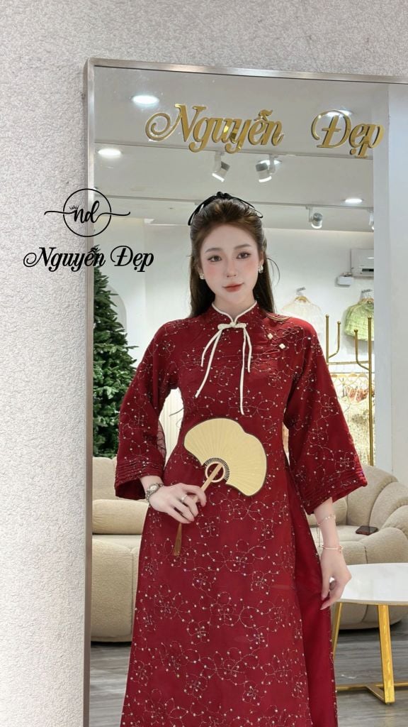 Set áo dài tay lửng kim sa quần gấm (L32)