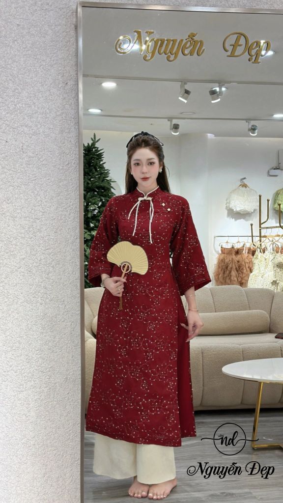 Set áo dài tay lửng kim sa quần gấm (L32)