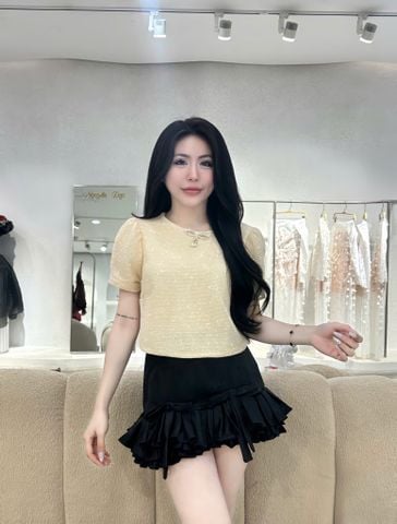 Set áo lửng kim sa phối cv gấm tầng đính nơ (O29)