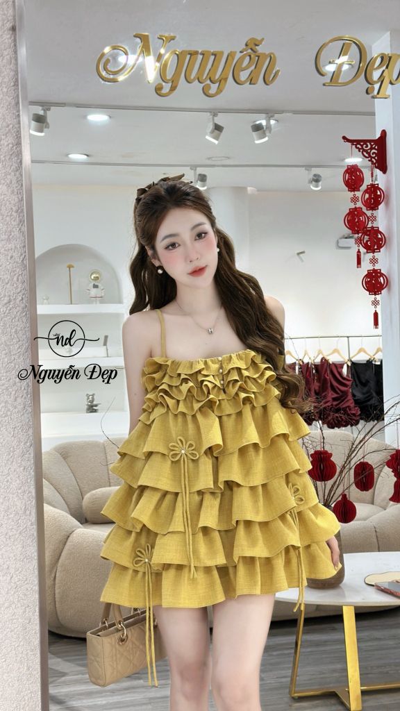 Đầm babydoll 2 dây tầng bèo phối quần short (O68)