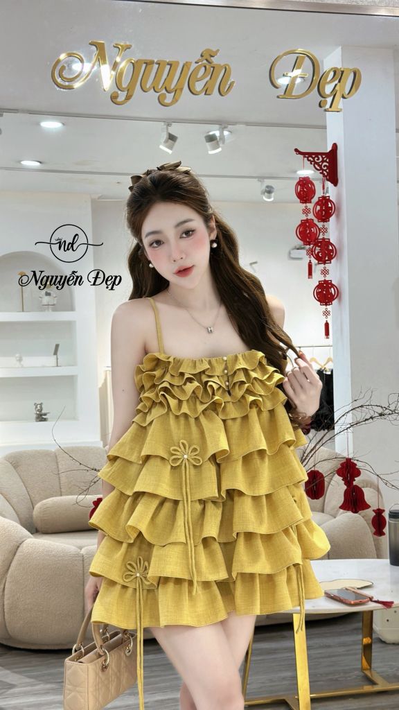 Đầm babydoll 2 dây tầng bèo phối quần short (O68)