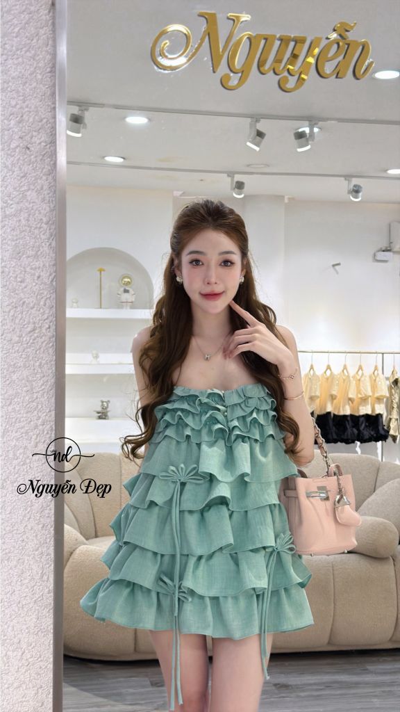 Đầm babydoll 2 dây tầng bèo phối quần short (O68)