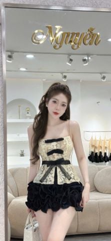 set áo 2 dây phối nơ và cv bèo hoa ( Q13)