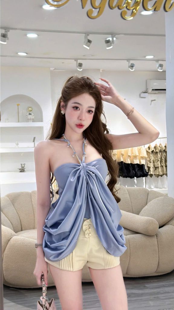 Áo lụa cổ yếm xếp sóng (Q19)