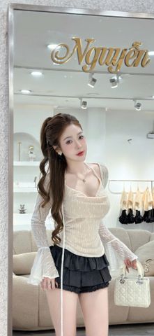 Áo yếm cổ phối áo khoác ren tay loe (Q27)