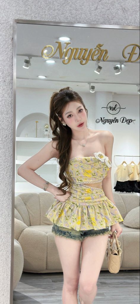 Áo hoa nhí xếp tầng eo dáng xòe (Q35)