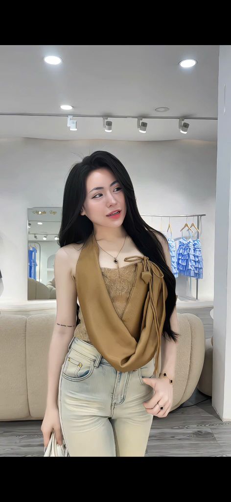 Áo cúp ngực phối cổ yếm và chân váy lụa ôm body (Q45)