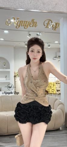 Áo cổ yếm xếp ly ôm eo (Q46)