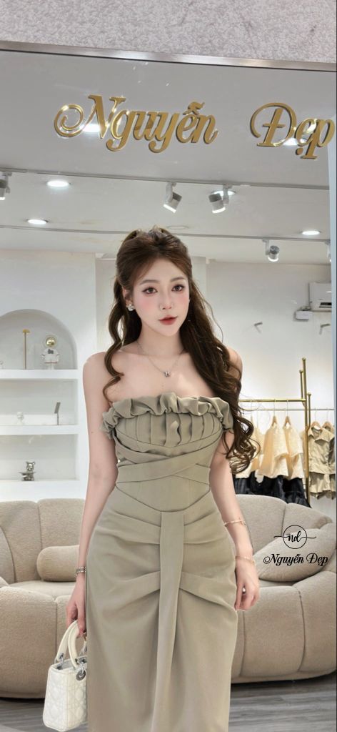 Set Áo Cúp Ngực Phối Chân Váy Dài Dáng Ôm Nhấn Ly Trước (Q76)