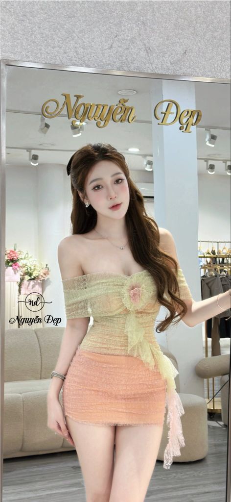Đầm Cúp Ngực Phối Voan Nhún Hoa 3D Form Ôm Body (R13)