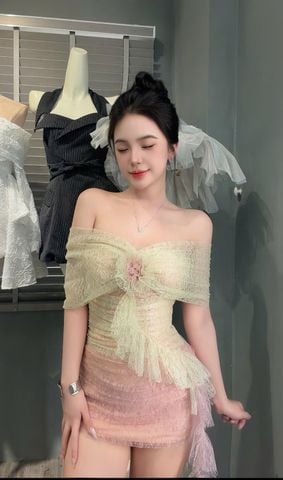 Đầm Cúp Ngực Phối Voan Nhún Hoa 3D Form Ôm Body (R13)