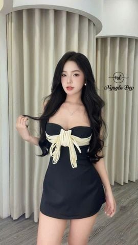 Đầm hai dây cúp ngực phối dây nơ (R44)