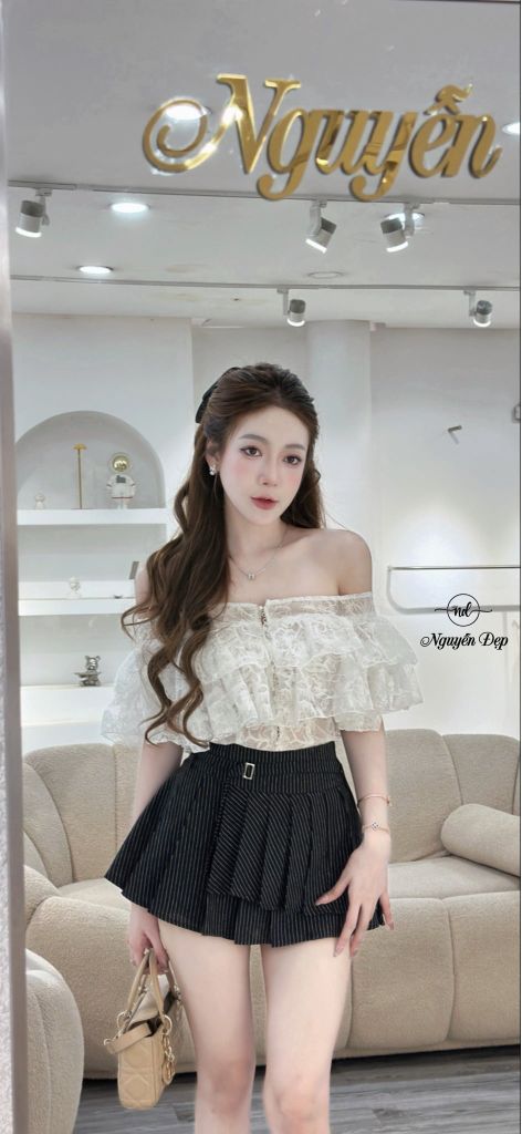 Áo ren bẹt vai phối tầng bèo (R50)