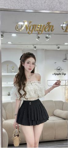 Áo ren bẹt vai phối tầng bèo (R50)