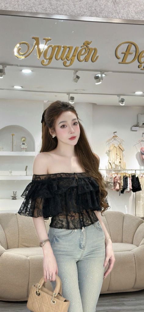 Áo ren bẹt vai phối tầng bèo (R50)