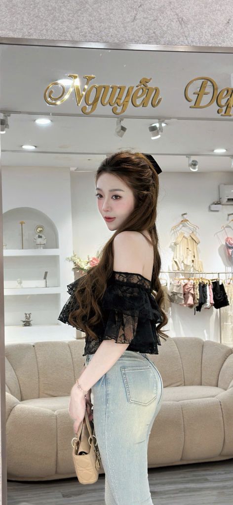 Áo ren bẹt vai phối tầng bèo (R50)