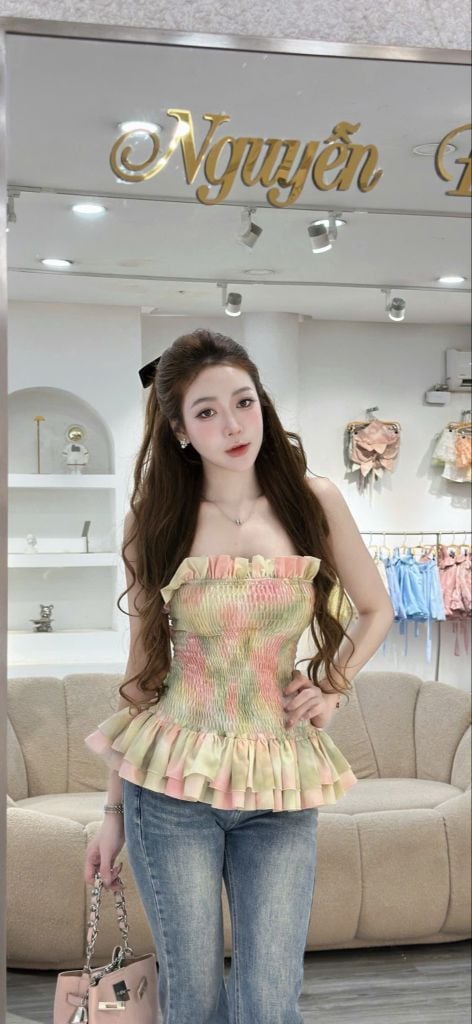 Áo bèo nhún loang hồng xanh ( R59 )