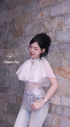 Áo ren phối lưới và choàng voan tơ (S11)