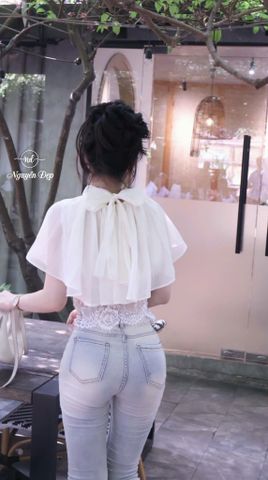 Áo ren phối lưới và choàng voan tơ (S11)