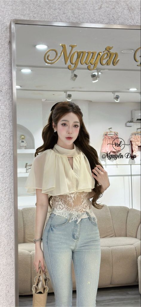 Áo ren phối lưới và choàng voan tơ (S11)