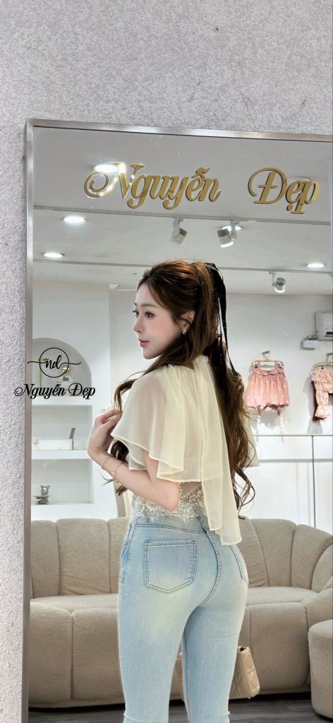 Áo ren phối lưới và choàng voan tơ (S11)