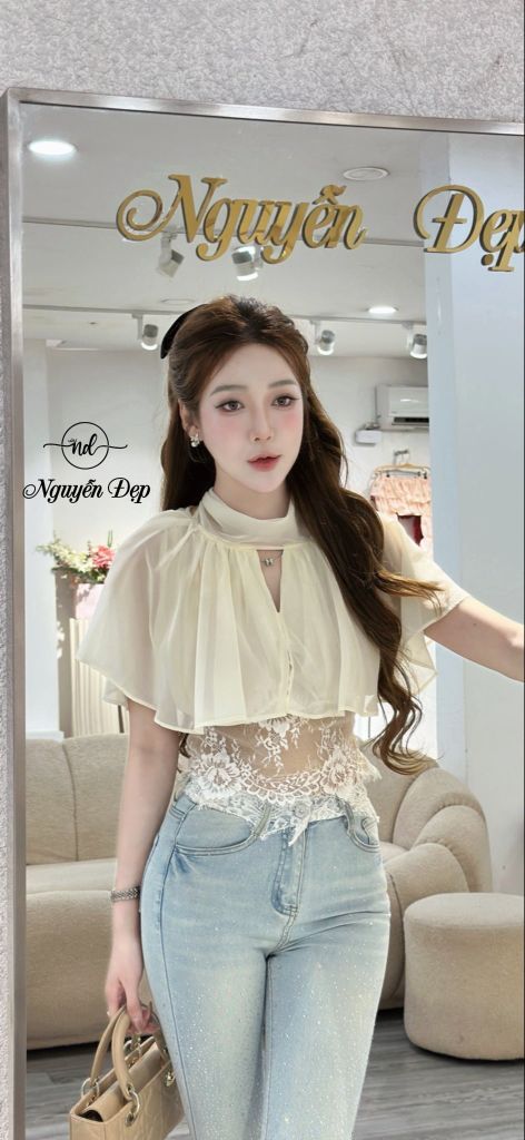 Áo ren phối lưới và choàng voan tơ (S11)