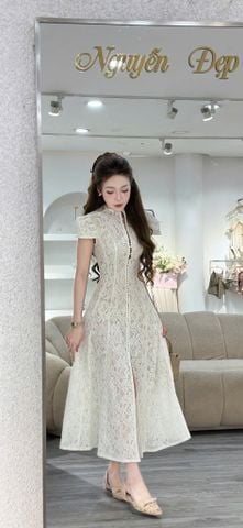 Đầm ren dài phối nút ngọc (S20)