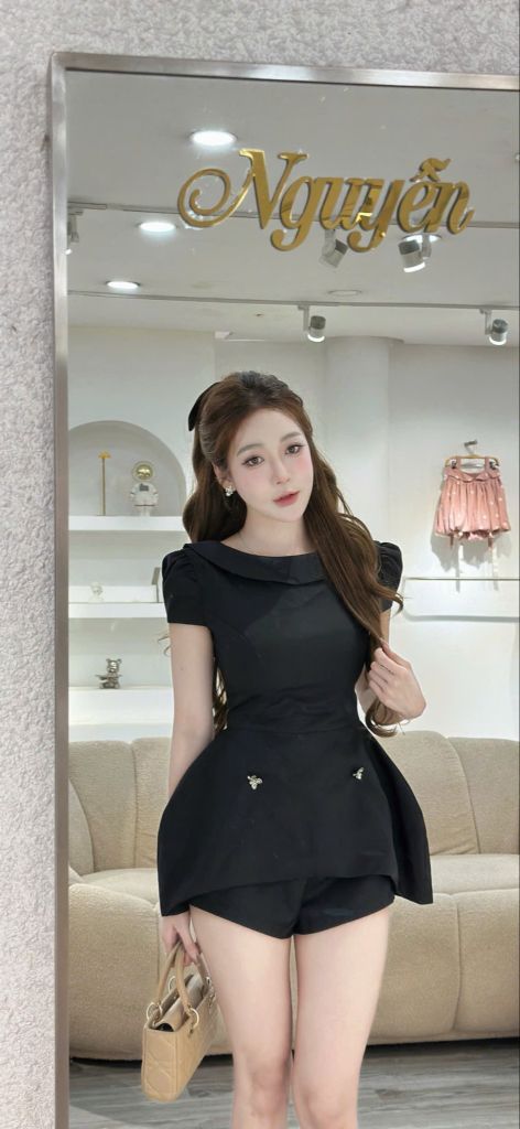 Set áo cổ tròn dáng peplum phối quần short (S21)