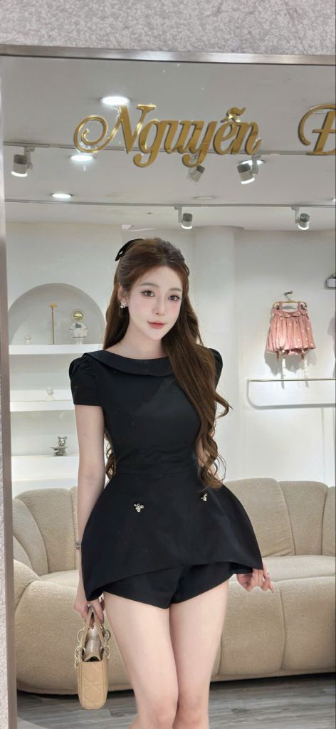 Set áo cổ tròn dáng peplum phối quần short (S21)
