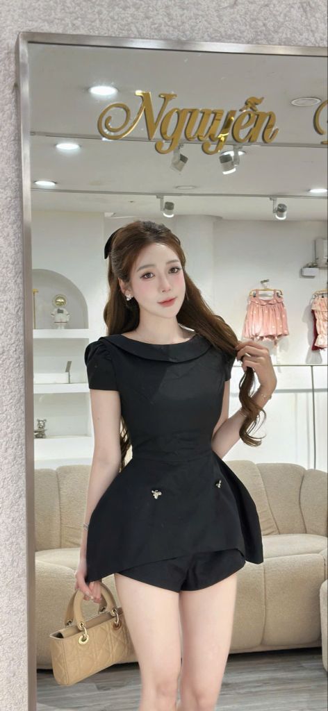 Set áo cổ tròn dáng peplum phối quần short (S21)