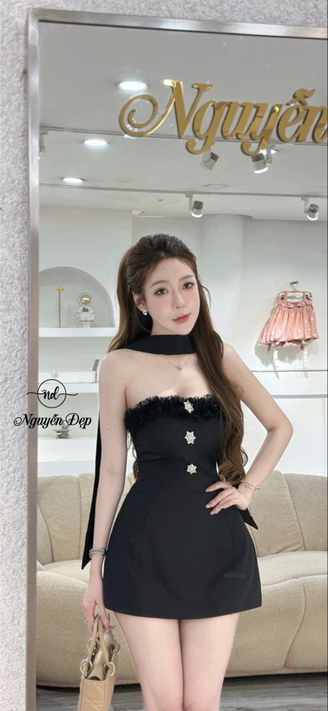 Đầm cúp ngực phối khăn choàng cổ (S26)