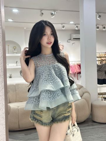 Áo babydoll hoa cúc phối 2 tầng bèo (S43)