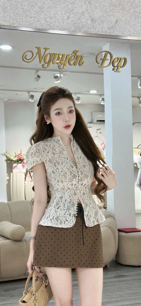 Set áo ren phối chân váy chấm bi (S45)