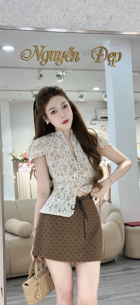 Set áo ren phối chân váy chấm bi (S45)