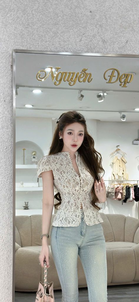 Set áo ren phối chân váy chấm bi (S45)