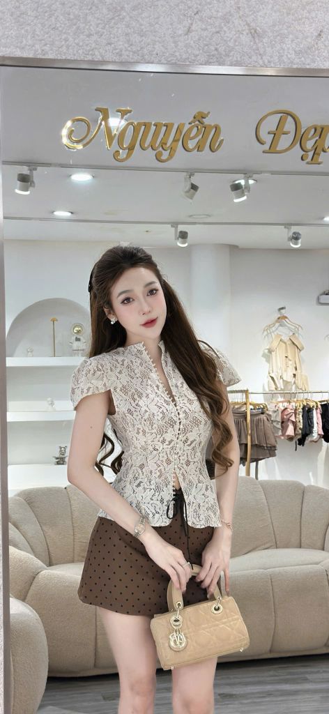 Set áo ren phối chân váy chấm bi (S45)
