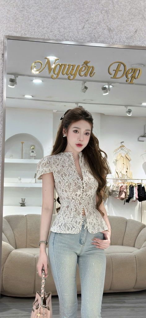 Set áo ren phối chân váy chấm bi (S45)