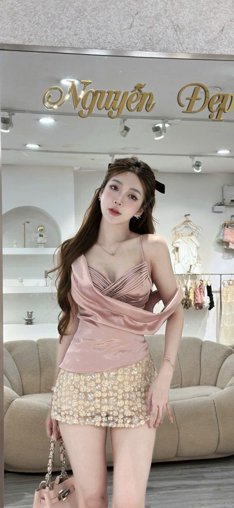Set áo cổ đổ phối chân váy hoa lấp lánh (S52)