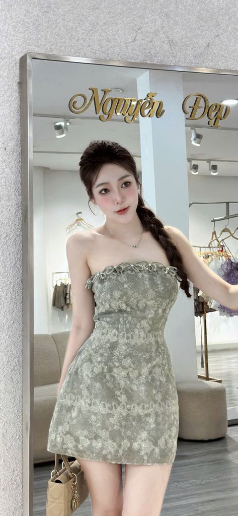 Đầm cúp ngực from chữ A ngắn tôn eo phối nơ (S60)