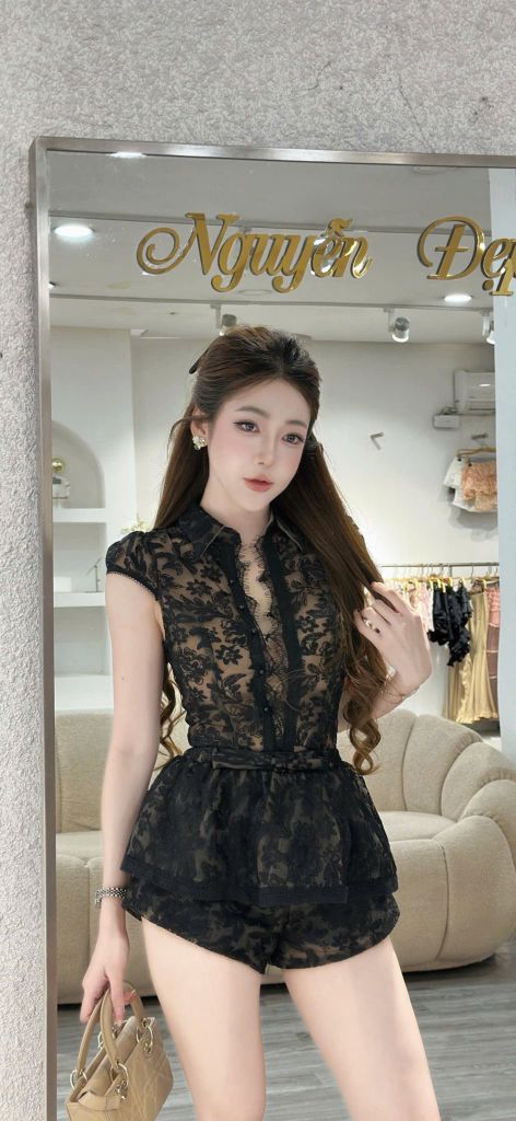 Jum ren hoa nổi phối thắt nơ eo (T50)