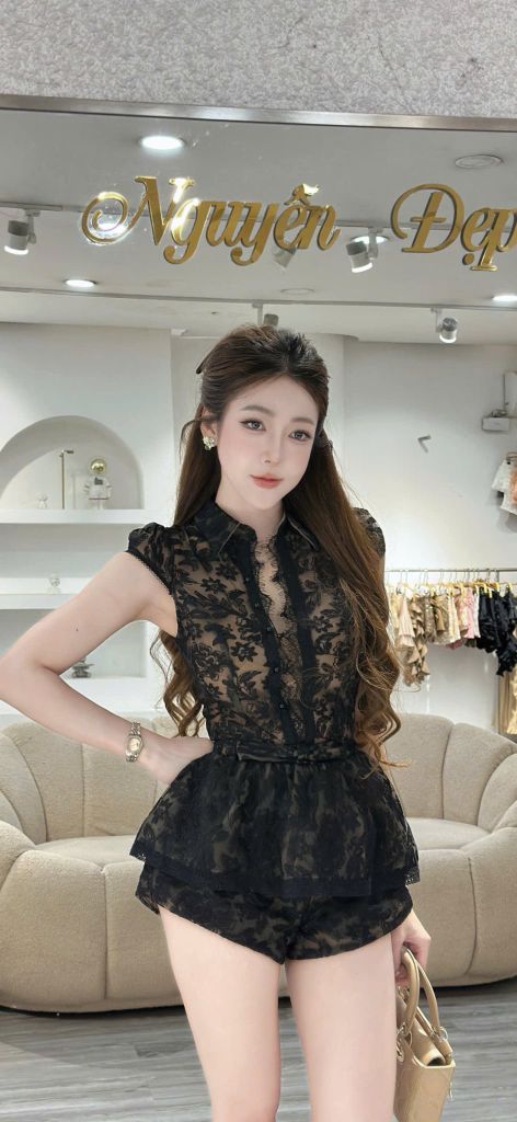 Jum ren hoa nổi phối thắt nơ eo (T50)