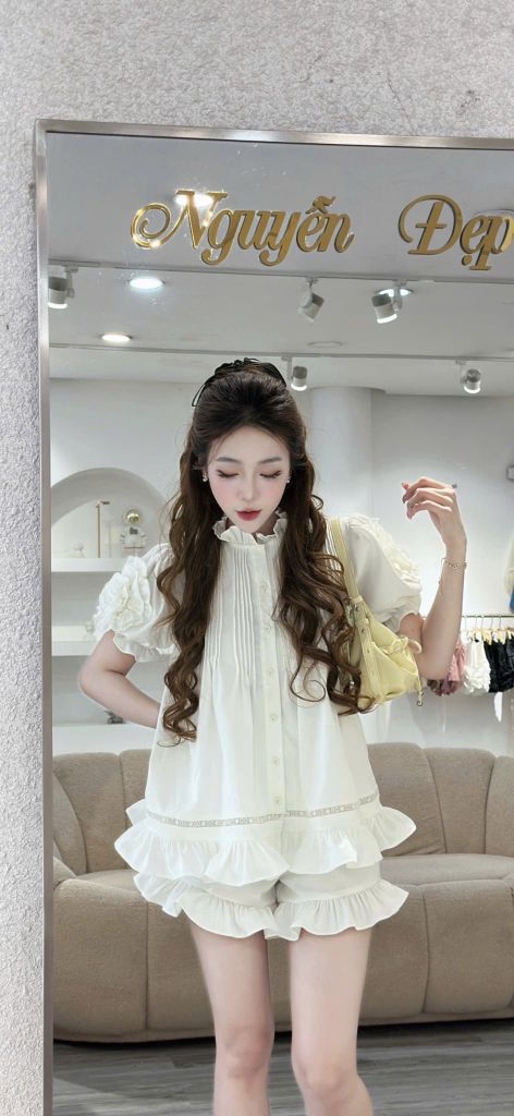Set áo babydoll nhún voan phối quần (T51)