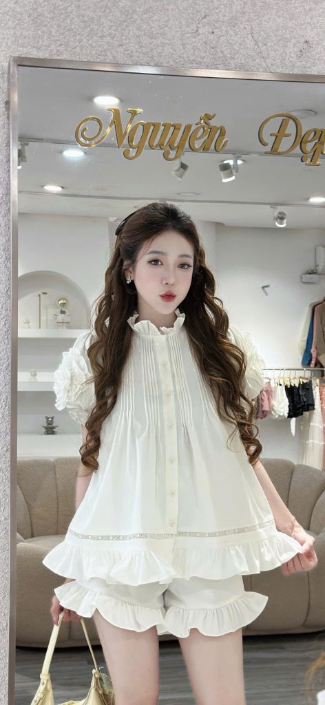 Set áo babydoll nhún voan phối quần (T51)