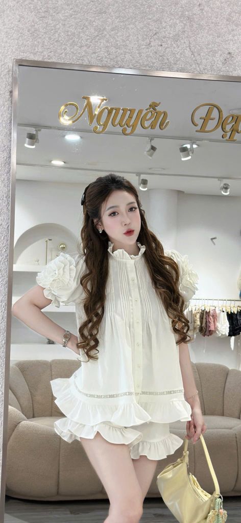 Set áo babydoll nhún voan phối quần (T51)