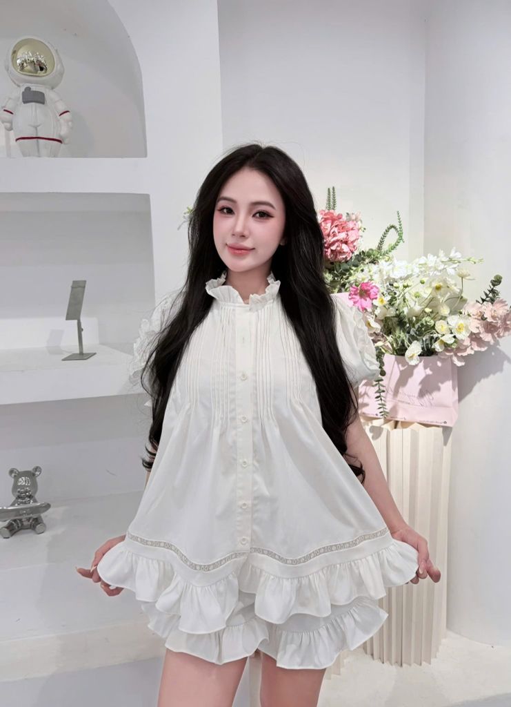 Set áo babydoll nhún voan phối quần (T51)