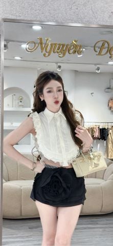 Set áo cổ sơ mi bèo và chân váy hoa (U15)