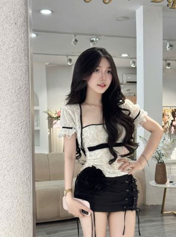 Set áo cúp ngực phối khoác ngoài và chân váy đính hoa (U29)