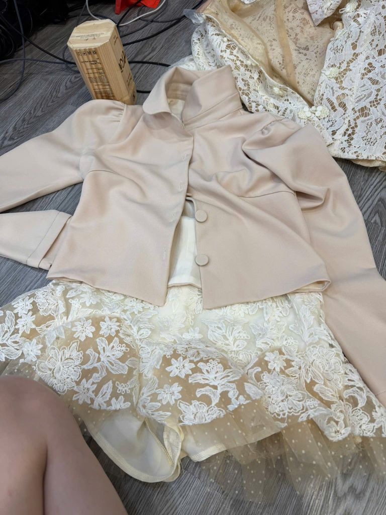 Set Áo Tay Dài Phối Chân Váy Ren Hoa (U36)