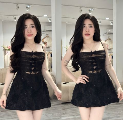 Đầm 2 Dây Ren Hoa Cúp Ngực Phối Nơ (U59)