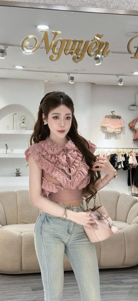 Áo Ren Phối Bèo Tầng Cổ Nhún (U72)